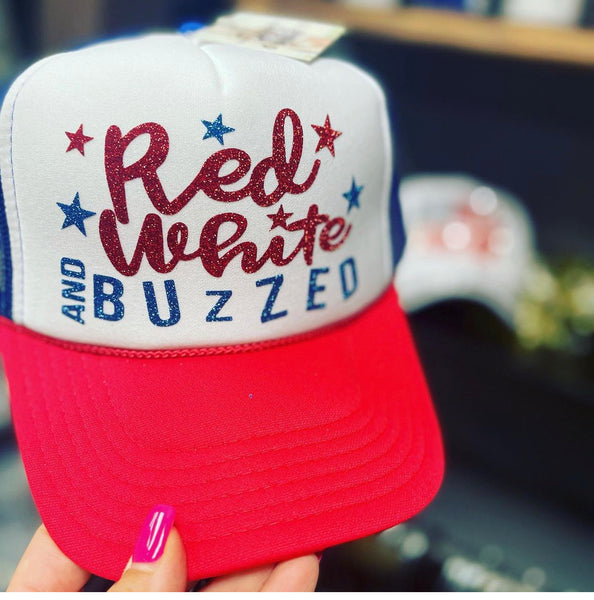 Red White BUZZED Trucker Hat